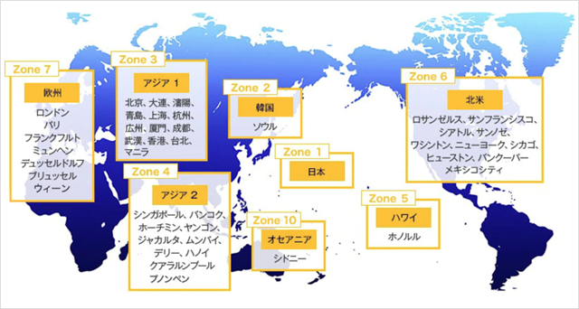 国際線の新たなマイル区間（Zone）