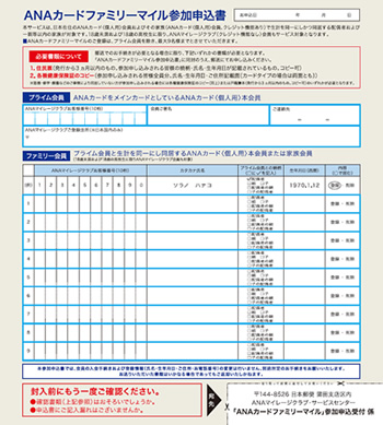 ANAカードファミリーマイル参加申込書